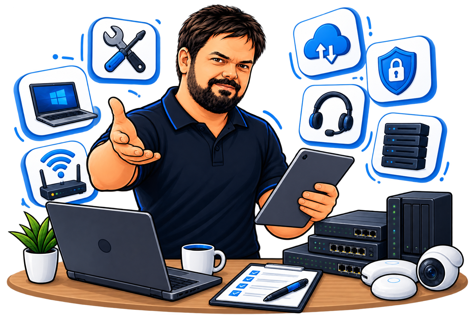 Rui apresenta os serviços de assistência informática em Cascais: reparação, redes, segurança e apoio remoto